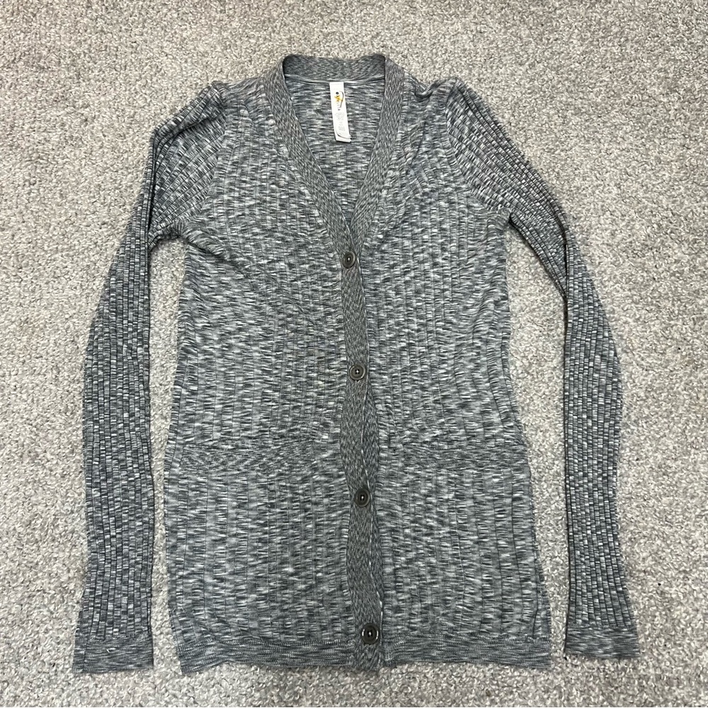 Athleta Sweater Womens XXS Revolve Seamless Cardigan Heather Gray Ribbed Active